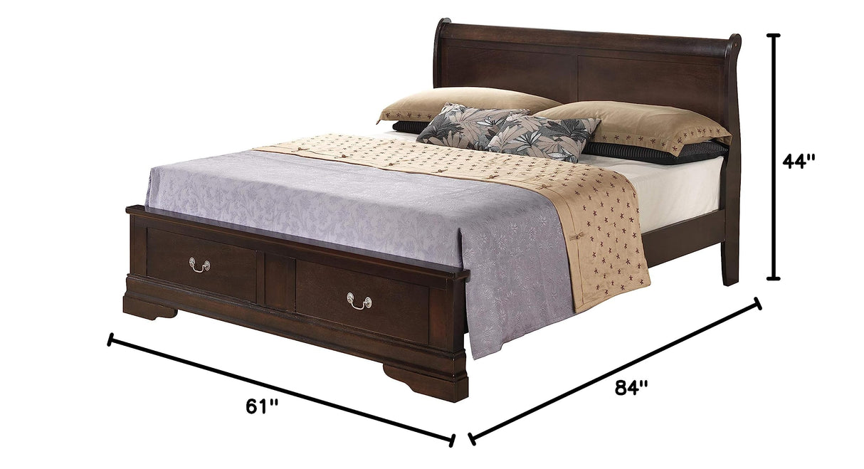 Glory Furniture Louis Phillipe Full Storage Bed in Cappuccino
