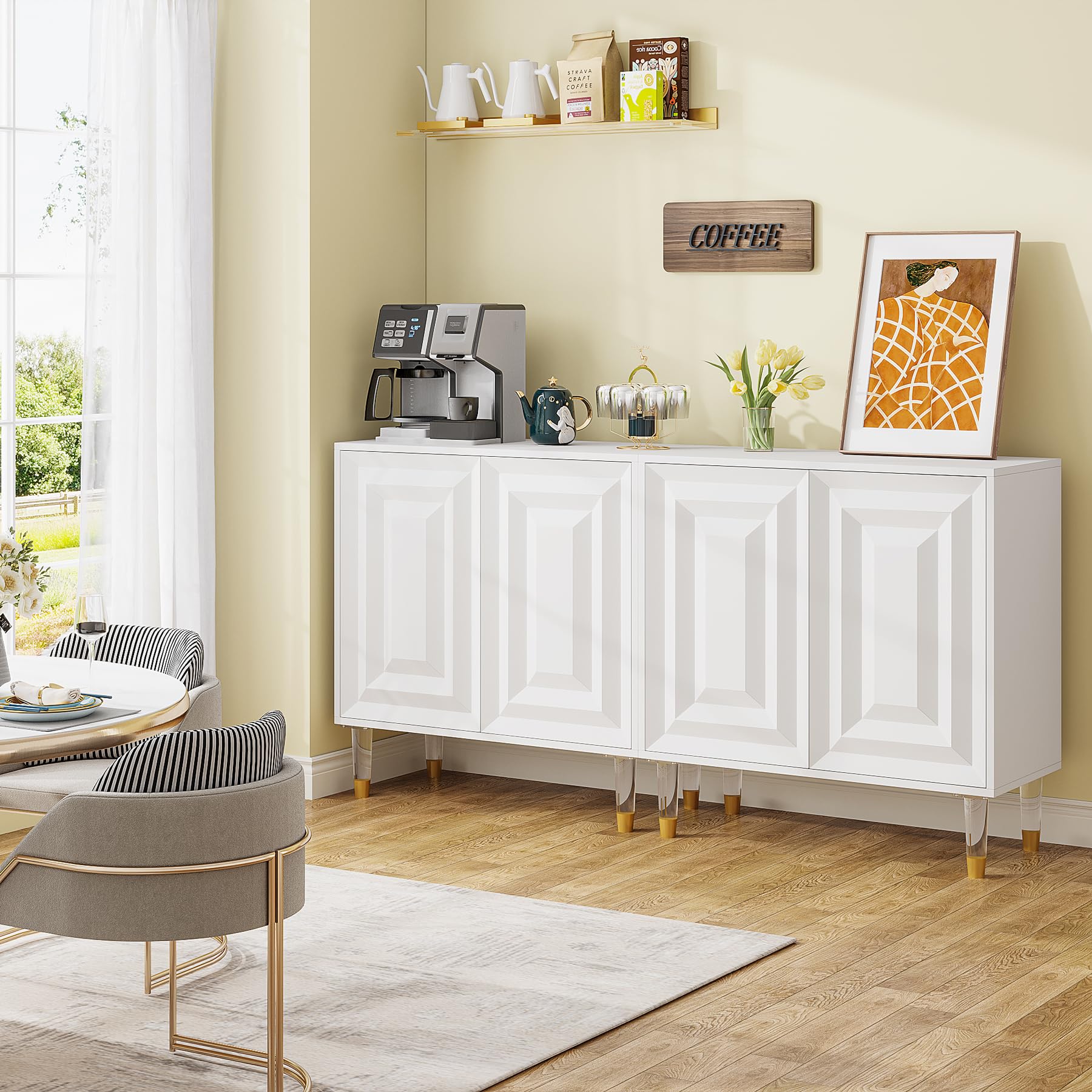 Sideboard Buffet Cabinet, 63 Inch Modern Kitchen Accent Cabinet