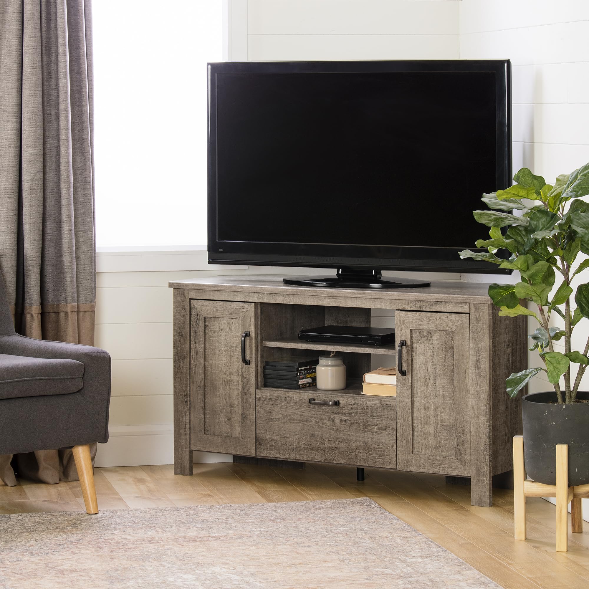 Lionel Corner TV Stand-Weathered Oak