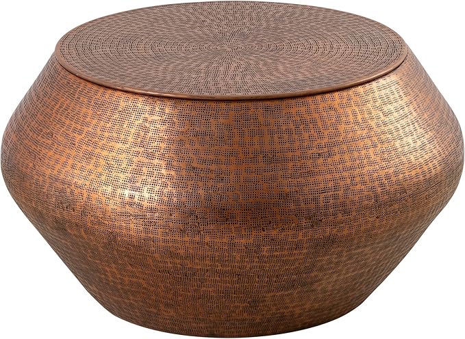 Modern Round Aluminum Hammered Embossed Texturing Metal Drum Side Table
