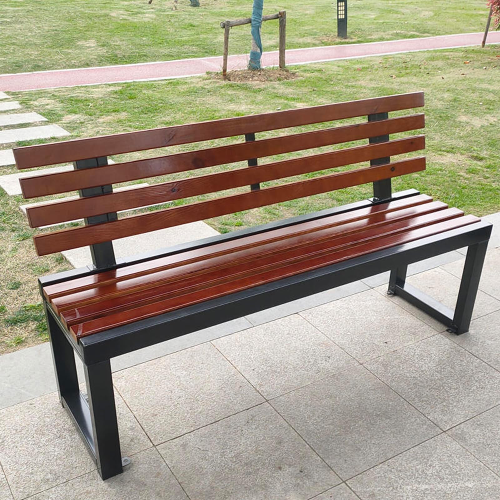 1 Meter Outdoor Park Chair Solid Wood Backrest Outdoor Square Leisure Bench Plastic