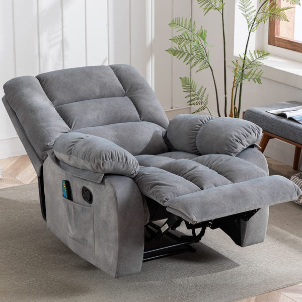 ANJHOME Overstuffed Massage Recliner Chairs with Heat and Vibration, Soft Fabric Single Manual Reclining Chair for Living Room
