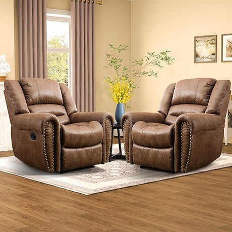 Leather Recliner Chair Set of 2, Classic and Traditional Manual Recliner Chair