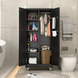 Garage Storage Cabinet with Wheels, Metal Storage Cabinet with Lockable Doors and 4 Adjustable Shelves