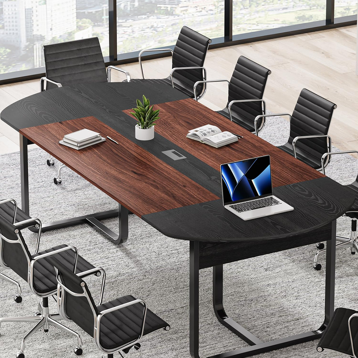 8FT Conference Room Table, 94.5" L x 47.3" W x 29.5" H Curved Meeting Table