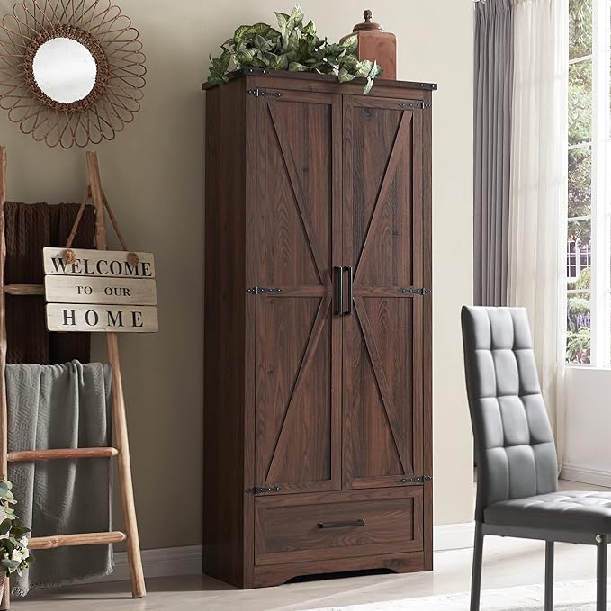 Farmhouse Storage Cabinet with Adjustable Shelves, 72" Tall Pantry Storage Cabinet