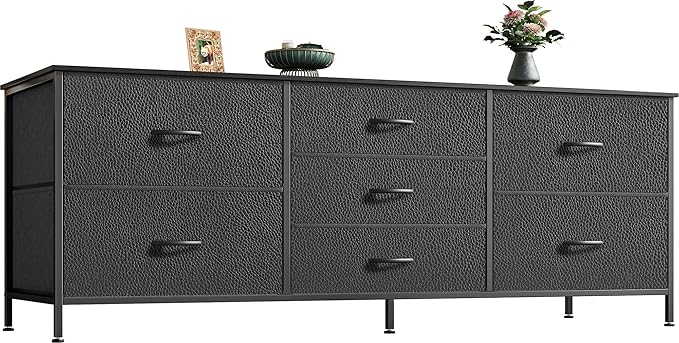 Dresser for Bedroom, 55 Inch Dresser TV Stand for 43, 55, 60 Inch TV, Long Dresser, Fabric Dresser, TV Stand with 7 Drawers, Storage Dresser for Closet, Clothing, Rustic Brown