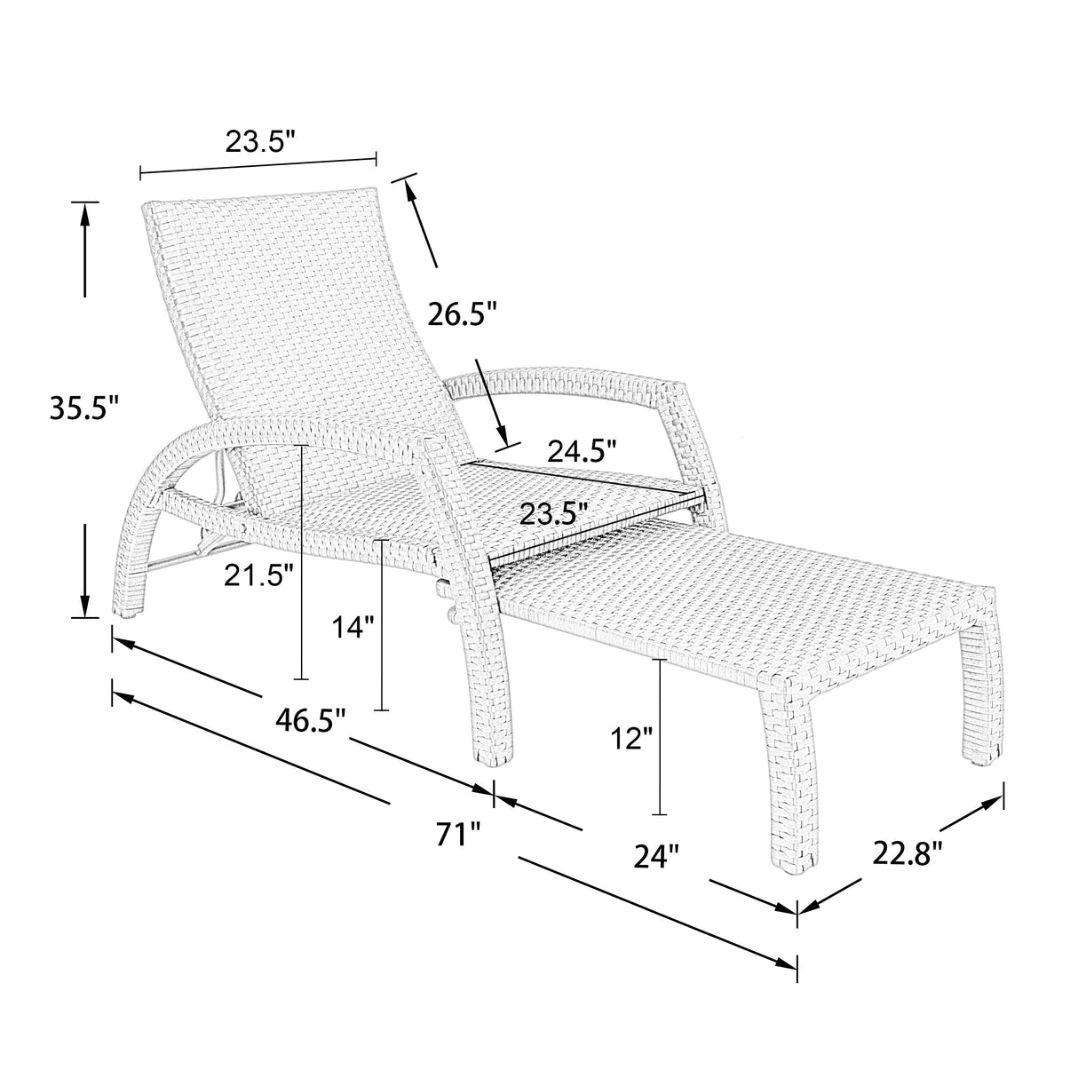 Iwicker Patio Convertible Handwoven Rattan Chaise Lounge Chairs Outdoor Steel Frame Wicker Adjustable Recliners with Quick Dry Foam Filling, Set of 2