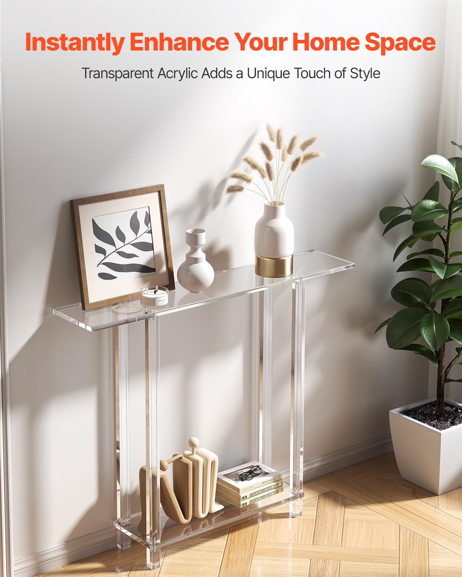 Clear Acrylic Console Table - 2-Tier Narrow Entryway Table 39.4" W