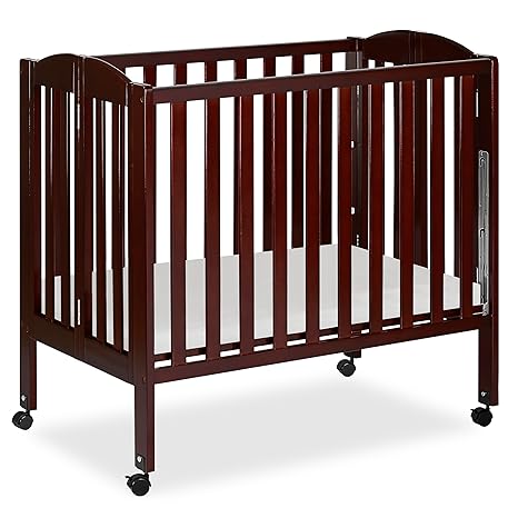 3 in 1 Portable Folding Stationary Side Crib in White, Greenguard Gold Certified, Safety Wheel with Locking Casters, Convertible, 3 Mattress Heights