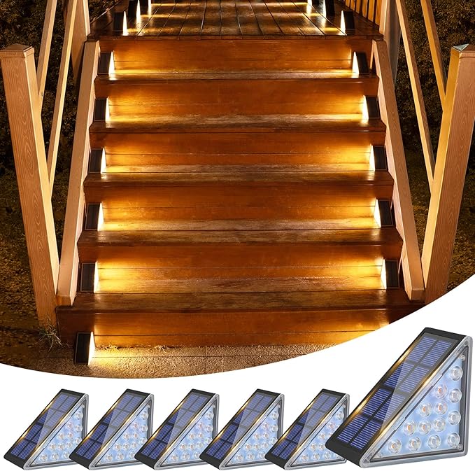 Solar Step Lights for Outside, Solar Stair Lights Outdoor Waterproof IP67, LED Outdoor Step