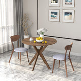 3-Piece Dining Table and Chair Set, Wooden Kitchen Table Set, Farmhouse Round Kitchen Table and 2 Cushioned Dinette Chairs,