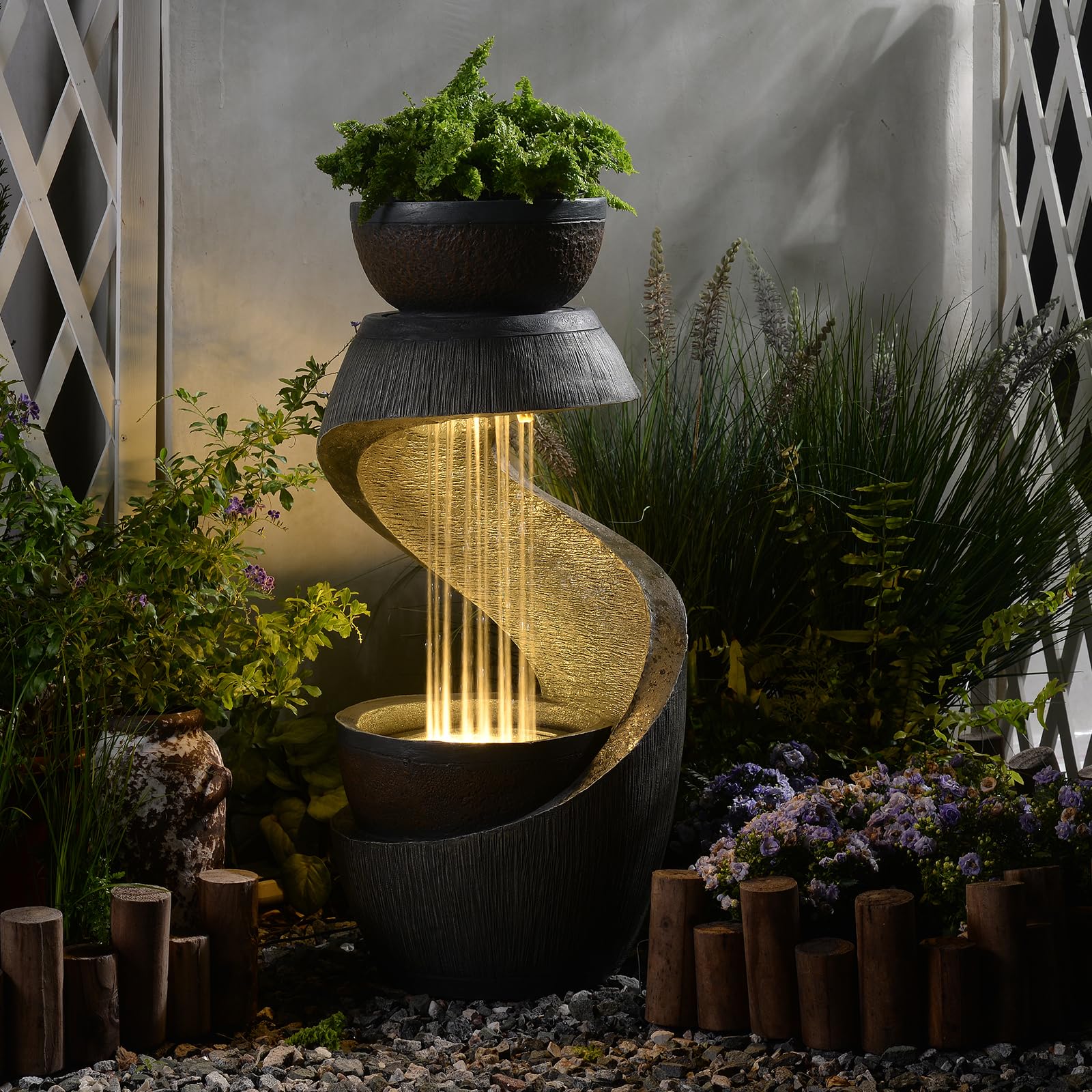 Fountain Outdoor Fountains Garden - Modern Curved S-Shaped Waterfalls Feature