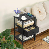 Nightstand with Charging Station and USB Ports, 3-Tier Storage End Table with Drawer Shelf