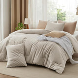Comforter Set Queen Size Taupe - Cotton Fabric with Microfiber Inner Fill