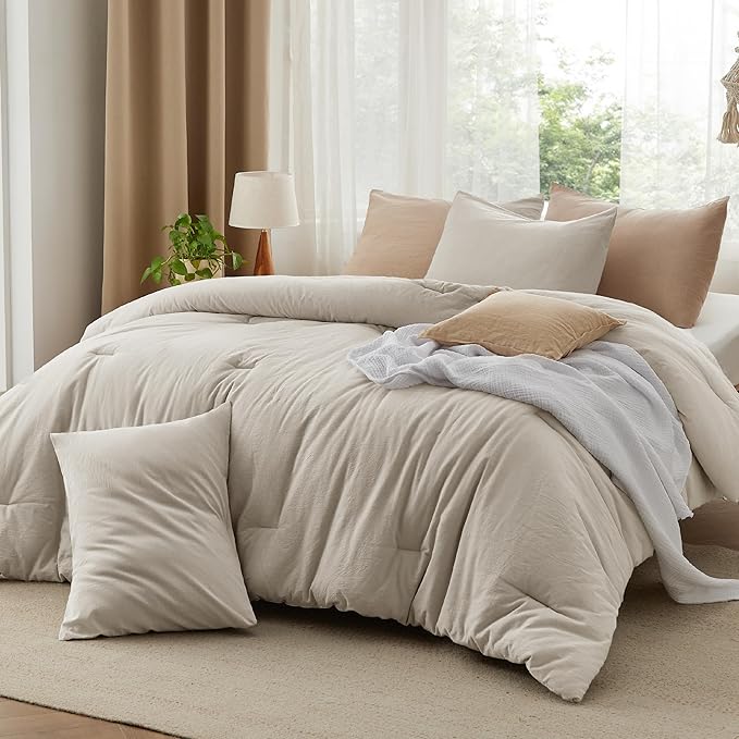 Comforter Set Queen Size Taupe - Cotton Fabric with Microfiber Inner Fill