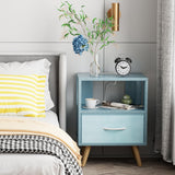 Night Stand with Charging Station, Blue Kids Nightstand with Drawer