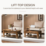 Vintage Coffee Table, Lift Top Coffee Table with Large Hidden Storage Shelf