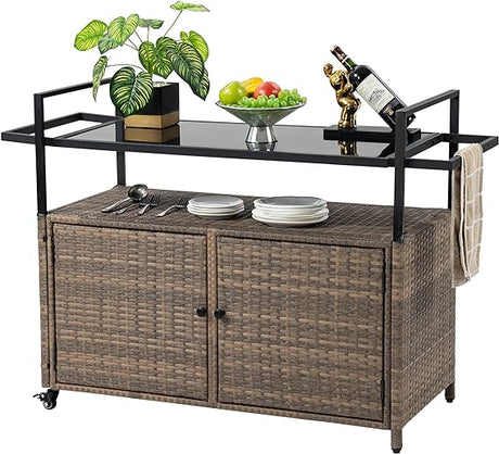 Outdoor Bar Cart with Storage Cabinet - BBQ Grill Carts