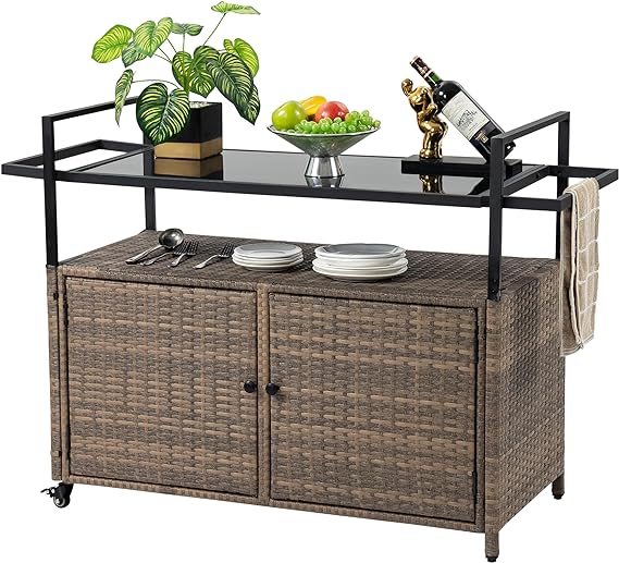 Outdoor Bar Cart with Storage Cabinet - BBQ Grill Carts