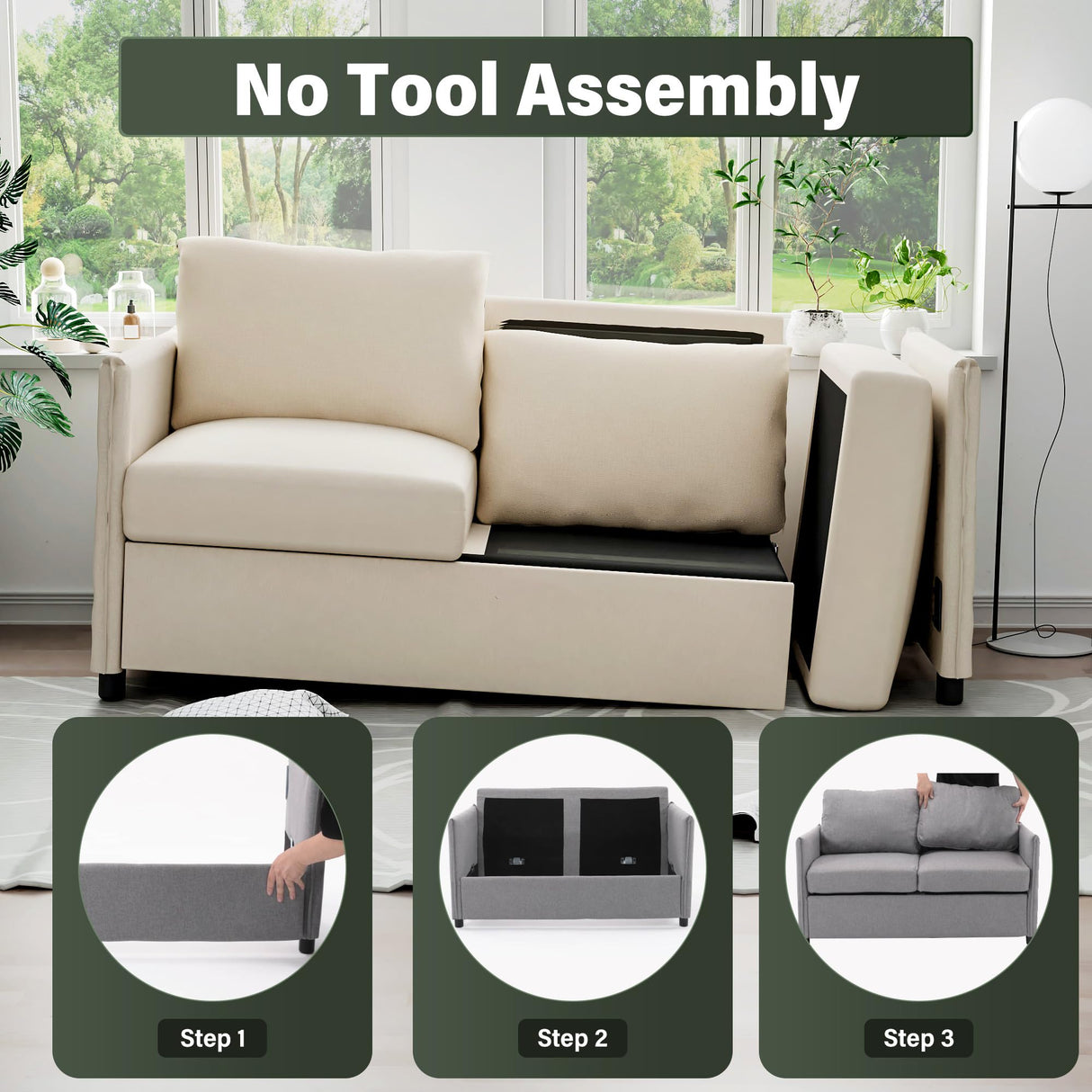 Loveseat Sofa, 52” Small Couch for Living Room, Tool-Free Setup Sofas