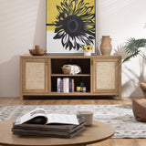 TV Stand for Living Room : Rattan TV Console Cabinet with Storage and Shelfk