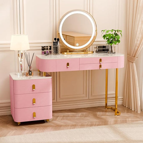 Vanity Desk with Mirror and Lights,Makeup Dressing Table with Storage Cabinet