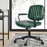 Mid-Century Green Leather Office Chair with Wheels and Arms