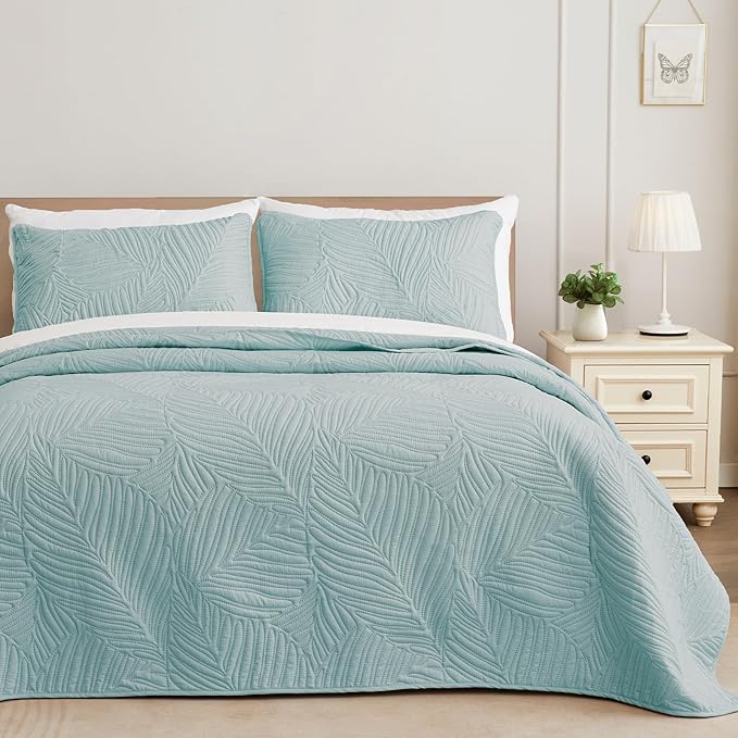 Mezcla Queen Quilt Bedding Set, Lightweight Teal Quilts Queen Full Size for All Seasons
