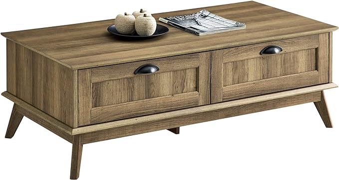 Newport Series Tall Center Coffee Table with Two Fully Extended Drawers | Sturdy and Stylish | Easy Assembly|