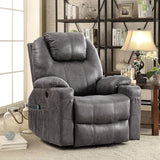 360 Degree Swivel Glider Rocker Recliner Chair with Massage and Heat, 2 USB Ports, 2 Front Pockets, 2 Side Pockets and 2 Cup Holders, Bronze Suede Fabric (Brown)