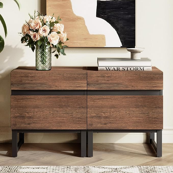 Modern End Table with 2 Drawers, Farmhouse Sofa Table