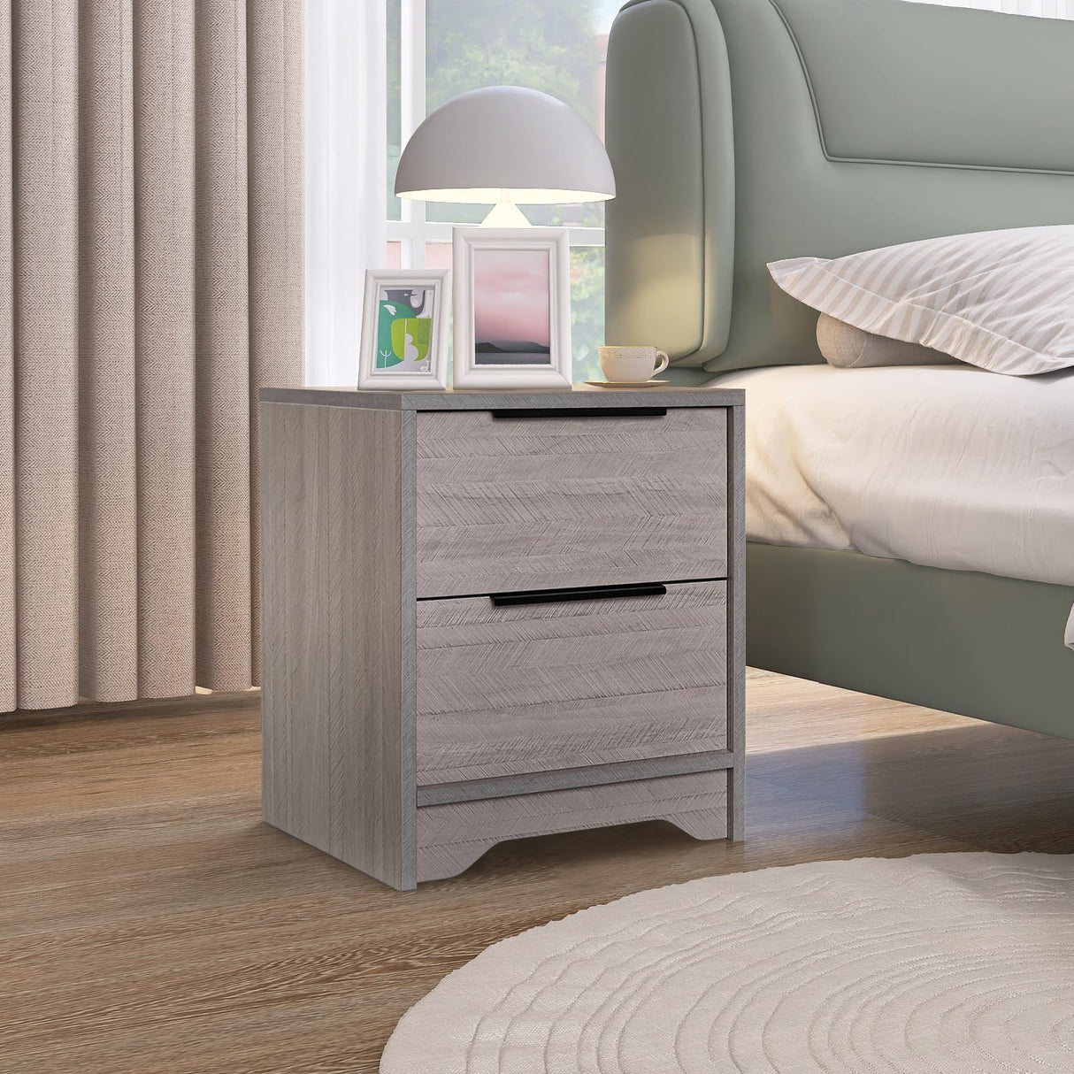 Wood Nightstand, Bed Side Table with 2 Drawers, Modern Wooden Bedside Dresser