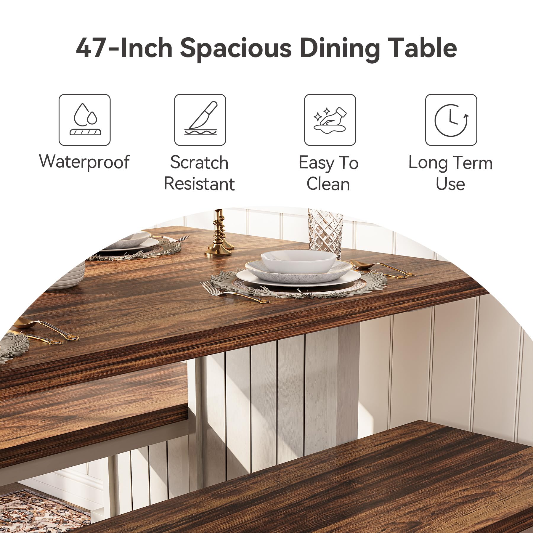 4-Person Dining Table Set with Benches