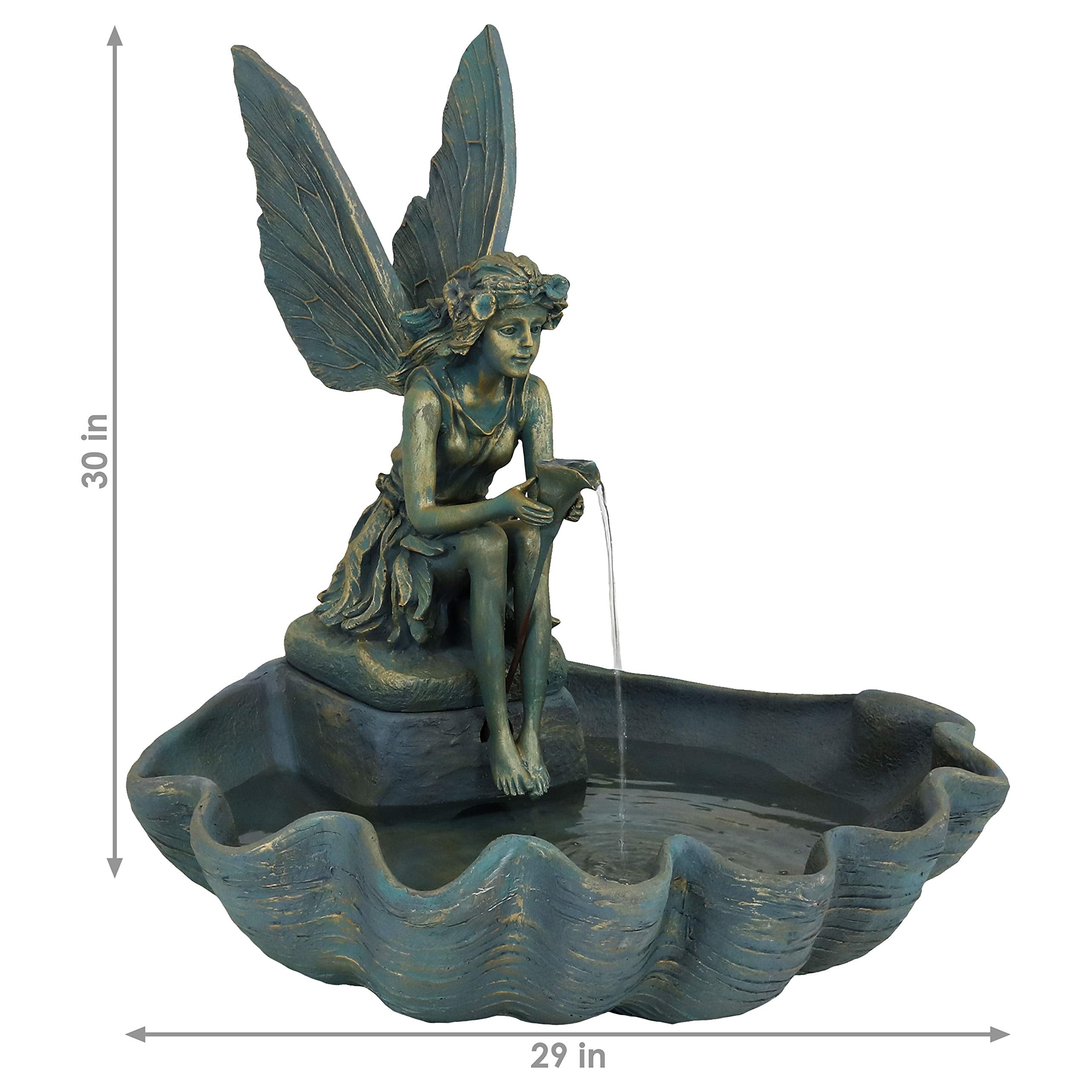 30-Inch H Fairy Shell Outdoor Water Fountain - Waterfall Feature for The Patio, Lawn