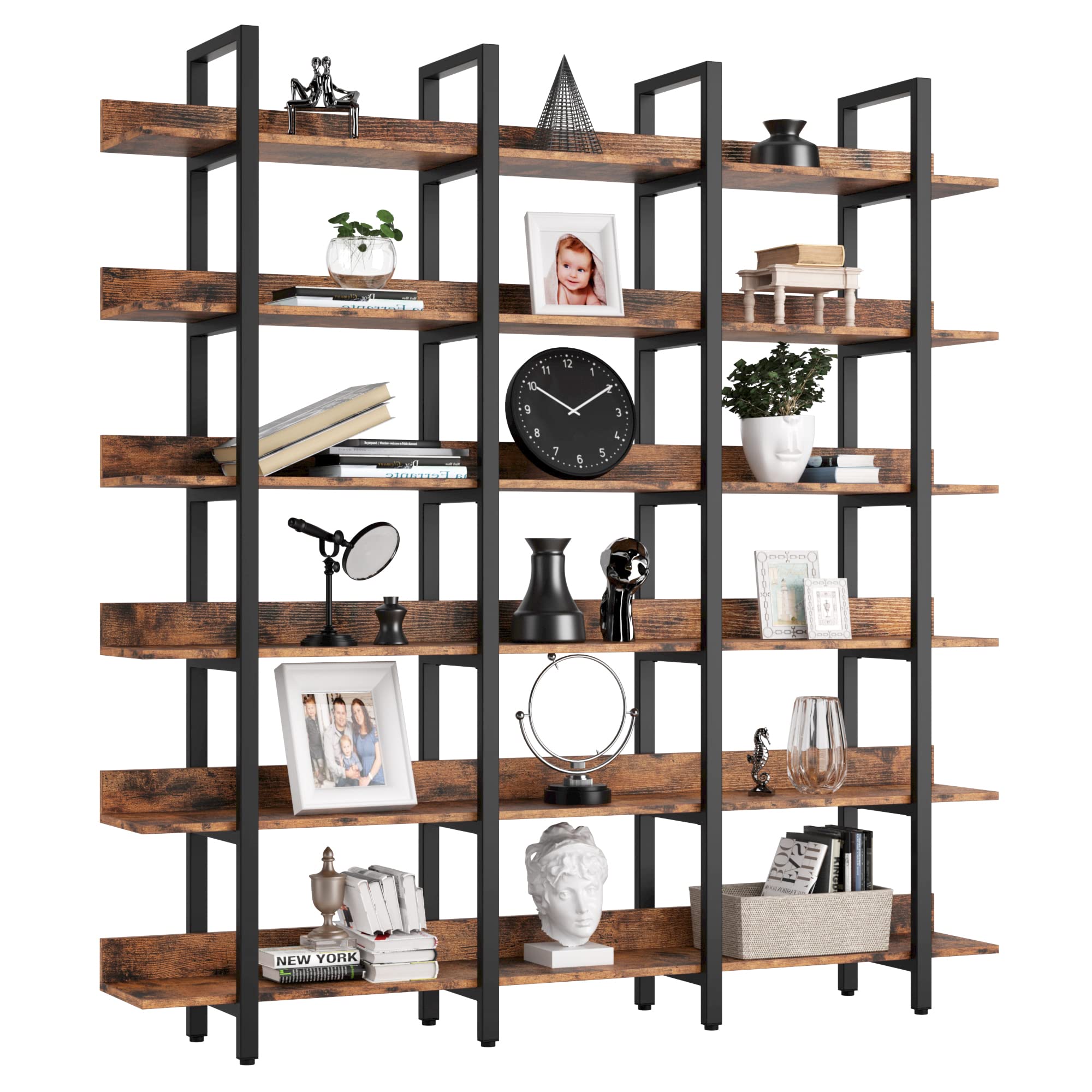 Bookcase and Bookshelves Triple Wide 6 Tiers Large Open Shelves, Etagere Bookcases