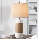 White Boho Ceramic Table Lamps Set of 2 with Rope Accent