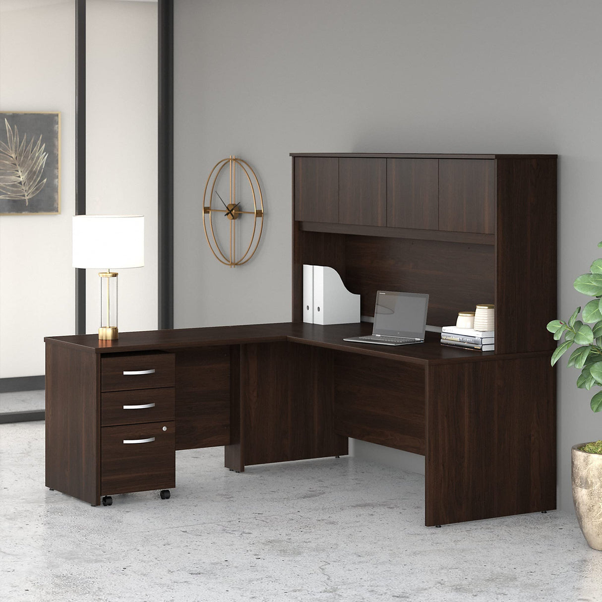 Studio C L Shaped Desk with Hutch, Mobile File Cabinet and Return, 72W x 30D