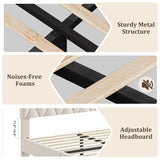Beige Upholstered Queen Bed Frame with Platform & Wood Slats