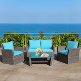 4 Pieces Patio Furniture Set, All Weather Outdoor Sectional Rattan Sofa Set