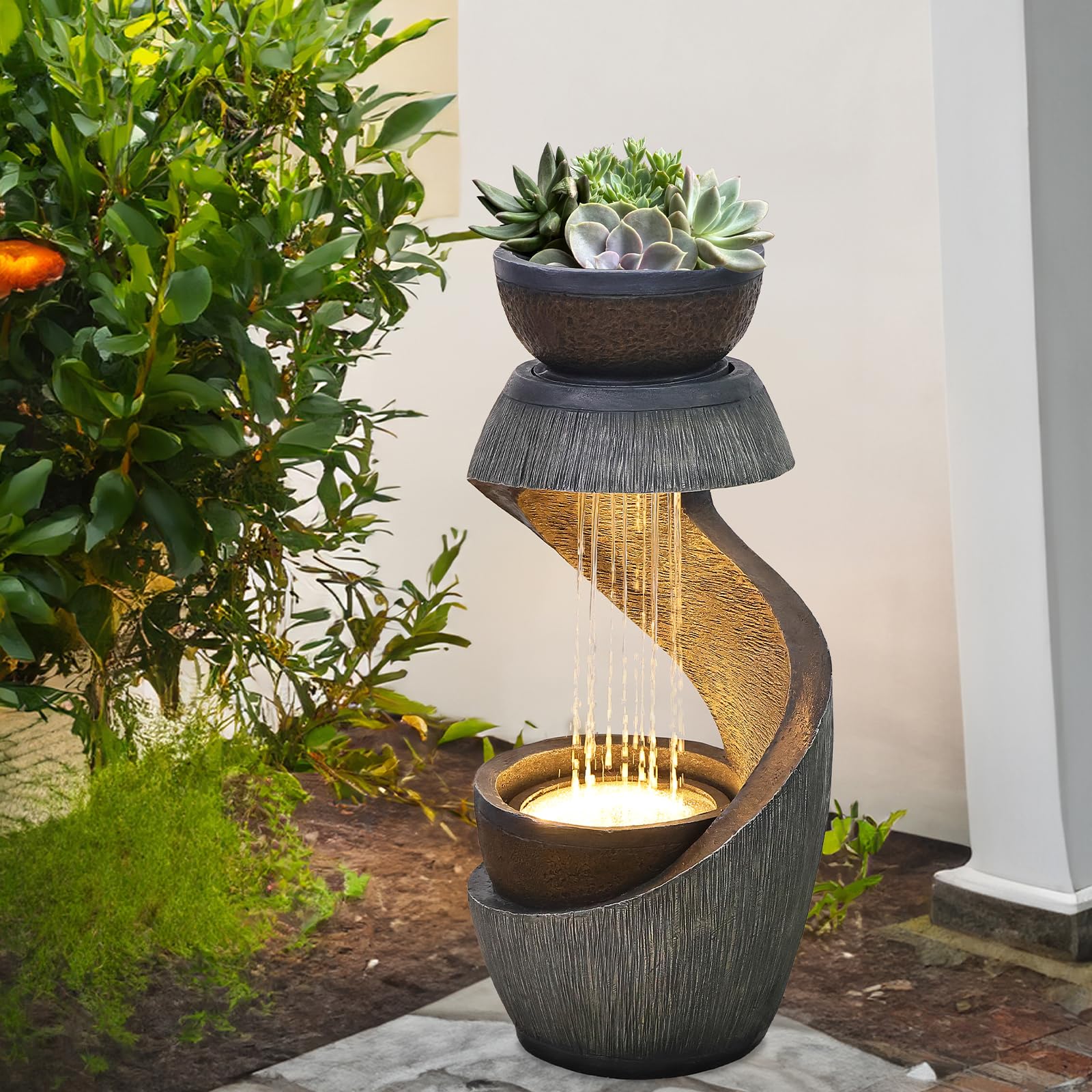 Fountain Outdoor Fountains Garden - Modern Curved S-Shaped Waterfalls Feature
