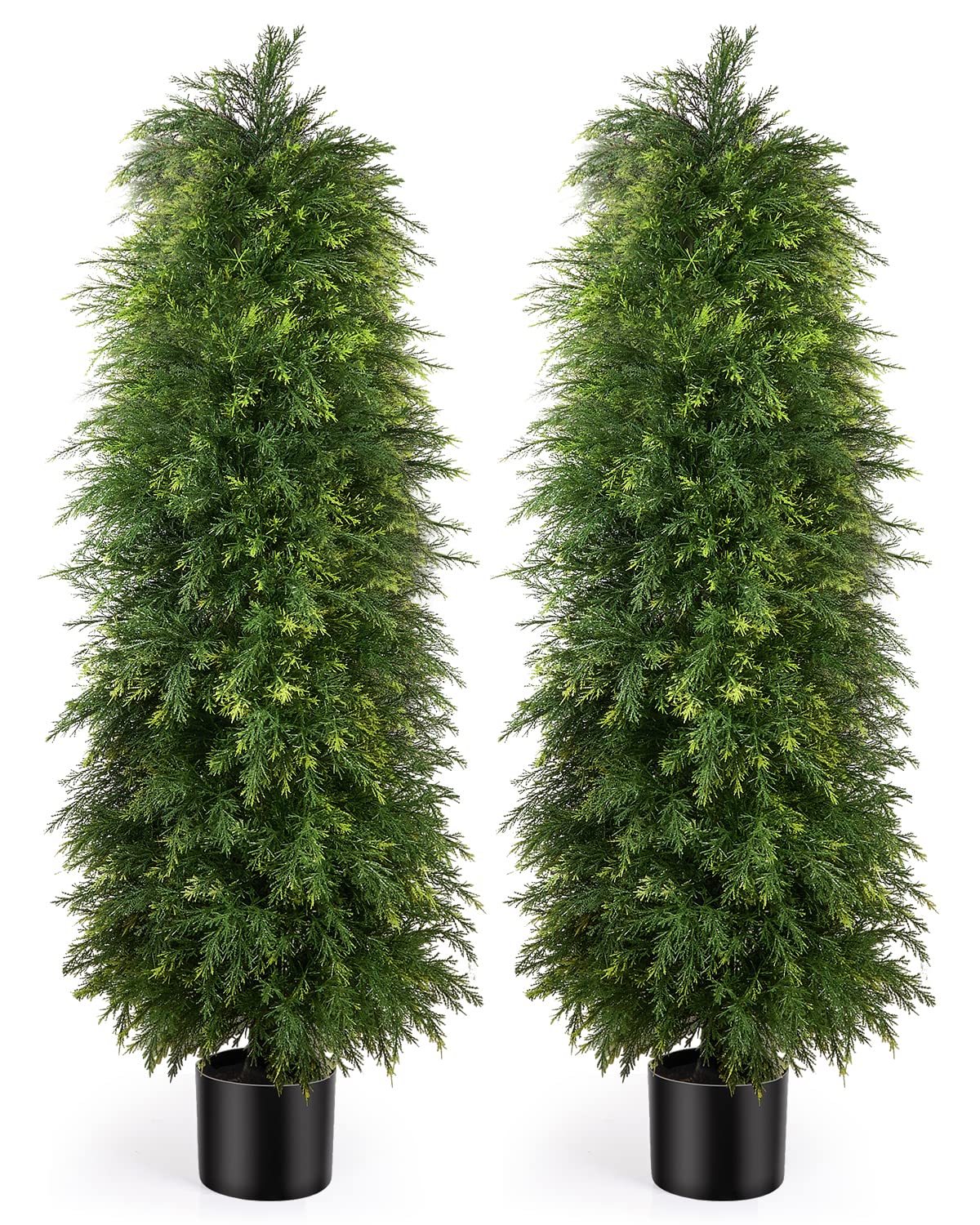 2 Pack 5ft Artificial Cedar Topiary Trees, Outdoor Artificial Plants for Front Porch Décor,
