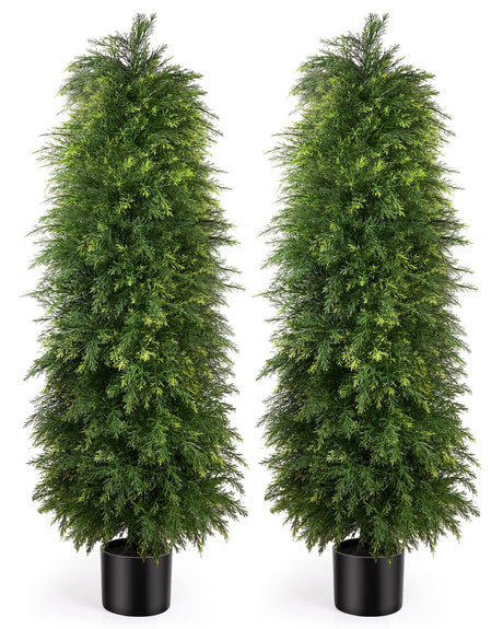 2 Pack 5ft Artificial Cedar Topiary Trees, Outdoor Artificial Plants for Front Porch Décor,