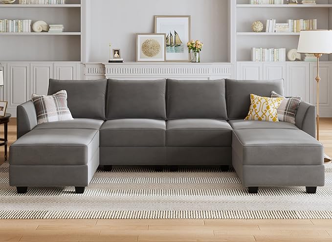 Sectional Sofa Velvet U Shaped Couch with Reversible Chaise Modular Sectional