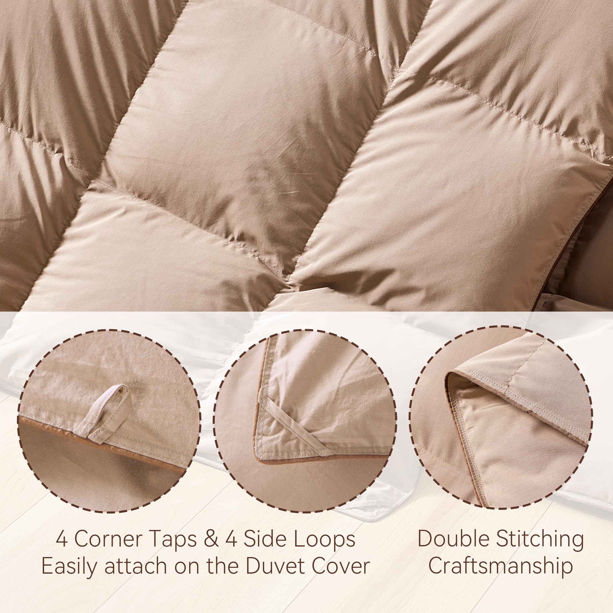 All-Season 75% Down Comforter Queen Size, Fluffy Duvet Insert with 8 Corner Tabs,