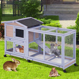 Rabbit Hutch Indoor 58" Rabbit Cage Outdoor Wooden Bunny Hutch W/Wheels