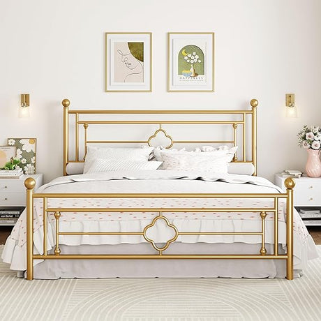 14 Inches Queen Size Metal Platform Bed Frame/Vintage Iron-Art Headboard