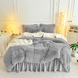Gray Faux Fur Comforter Set Full/Queen 3 Pieces - 1 Shaggy Comforter 90x90 and