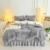 Gray Faux Fur Comforter Set King 3 Pieces - 1 Shaggy Comforter 104x90 and 2 Pillowcases