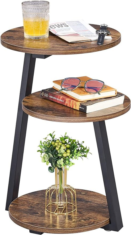 Round End Table Tempered Glass Side Table with Metal Frame, Accent Table Nightstand